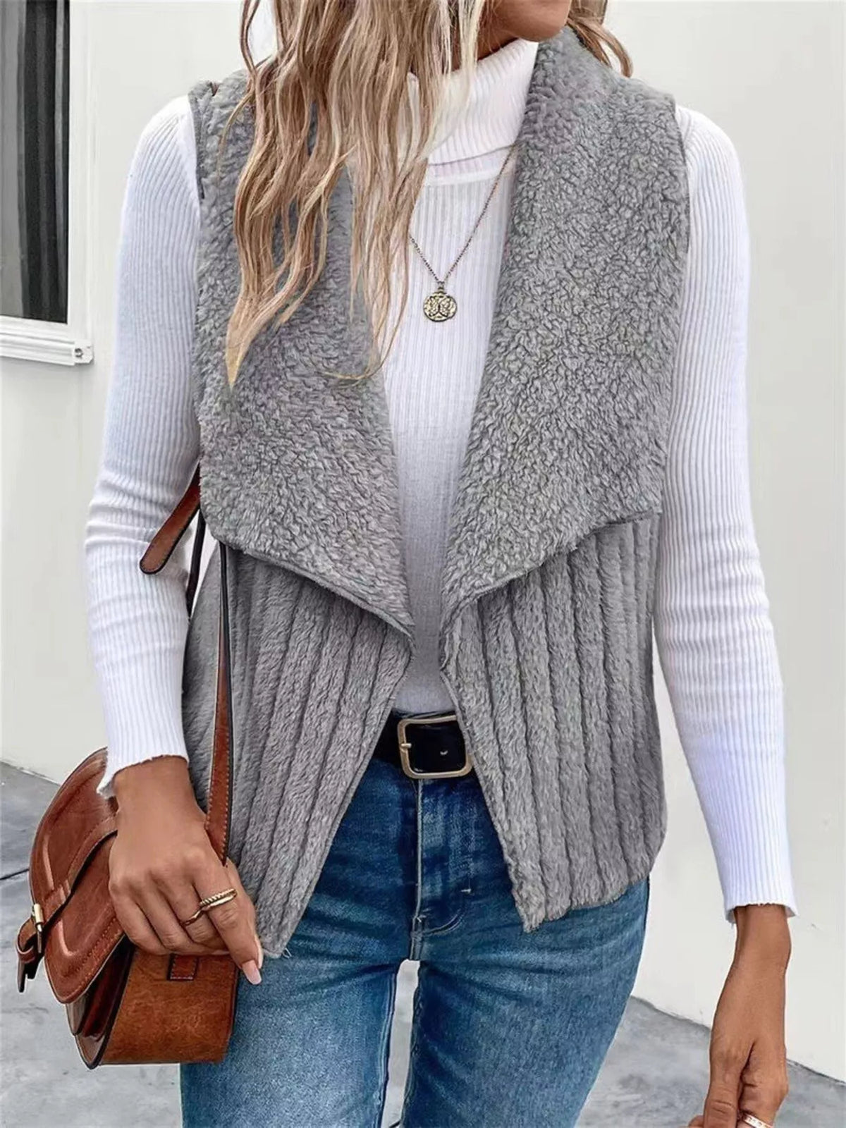 Cozy Fleece Open Front Vest Coat | STAHlin RADIANCE