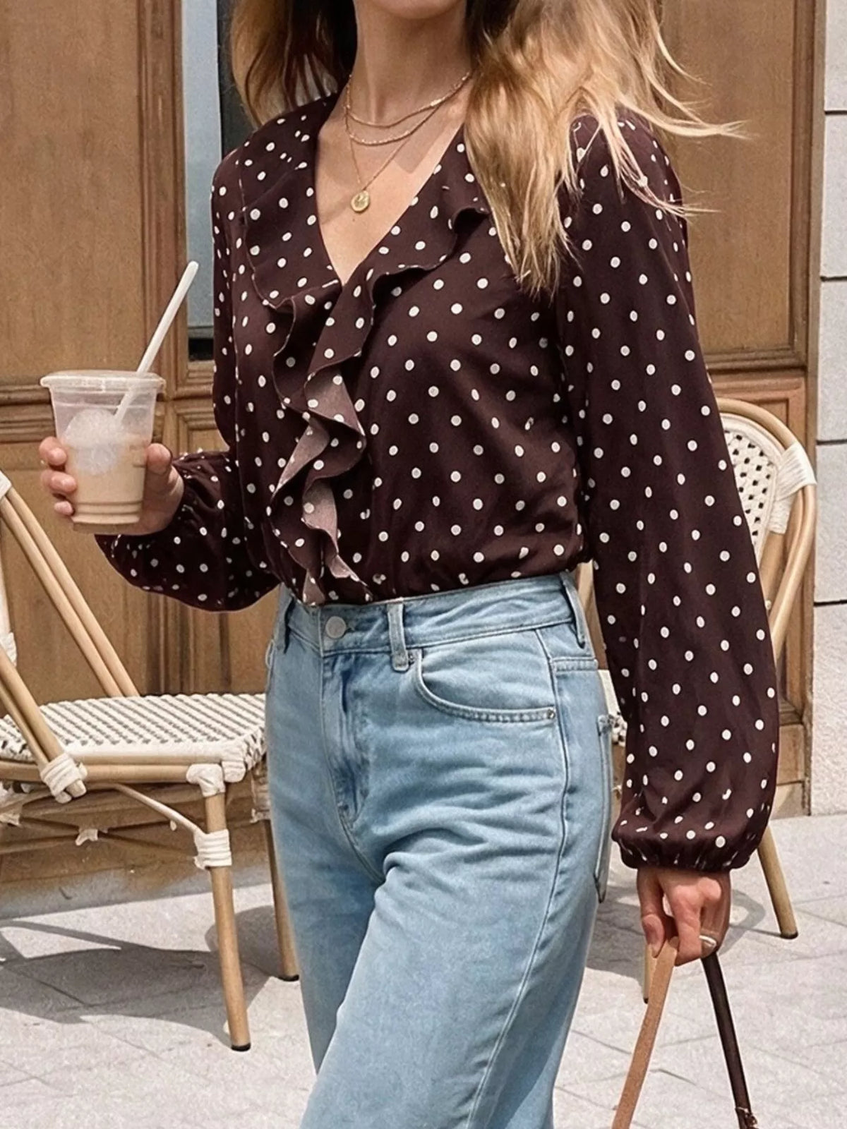 Polka Dot Ruffled V-Neck Bodysuit | STAHlin RADIANCE