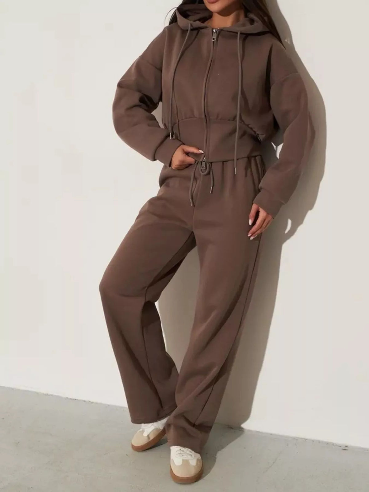 Zip-Up Hoodie and Wide-Leg Sweatpants Set | STAHlin RADIANCE
