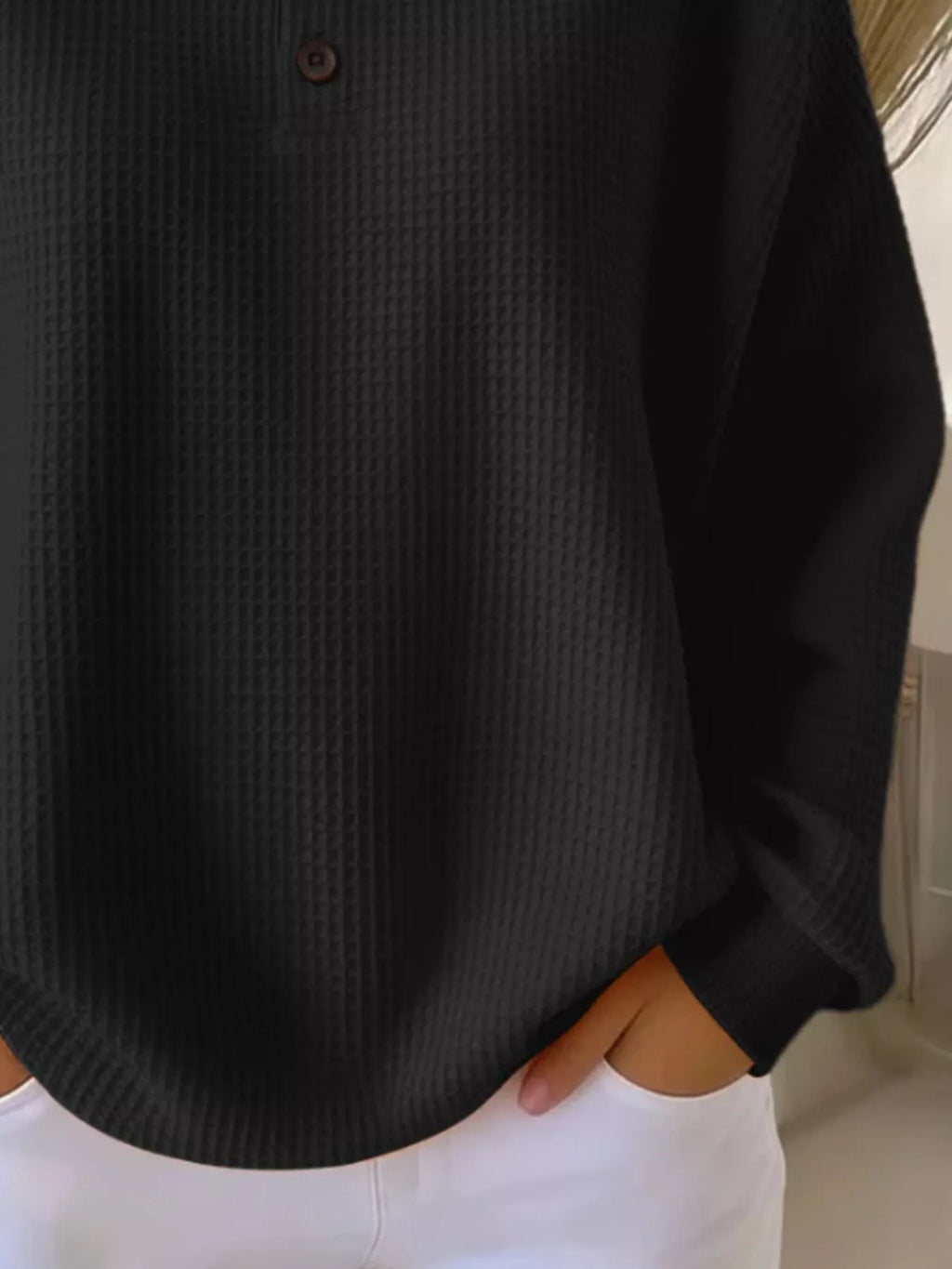 Full Size Waffle Knit Button Detail Top Plus Size | STAHlin RADIANCE