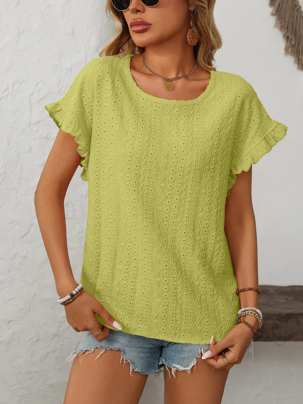 Mandy Eyelet Round Neck Short Sleeve Top | STAHlin RADIANCE