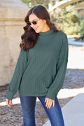 Basic Bae Full Size Ribbed Exposed Seam Mock Neck Knit Top | STAHlin RADIANCE