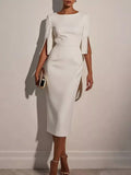 Slim-Fit Elegant Midi Dress with Beaded Slit Sleeve | STAHlin RADIANCE