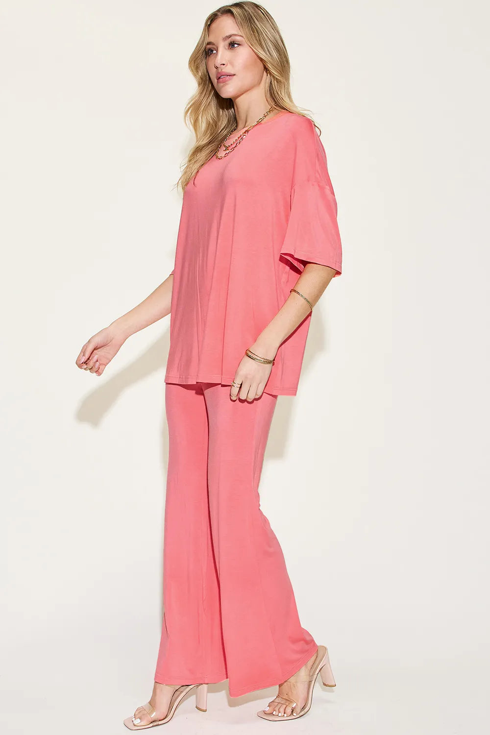 Basic Bae Full Size Bamboo Drop Shoulder T-Shirt and Flare Pants Set | STAHlin RADIANCE