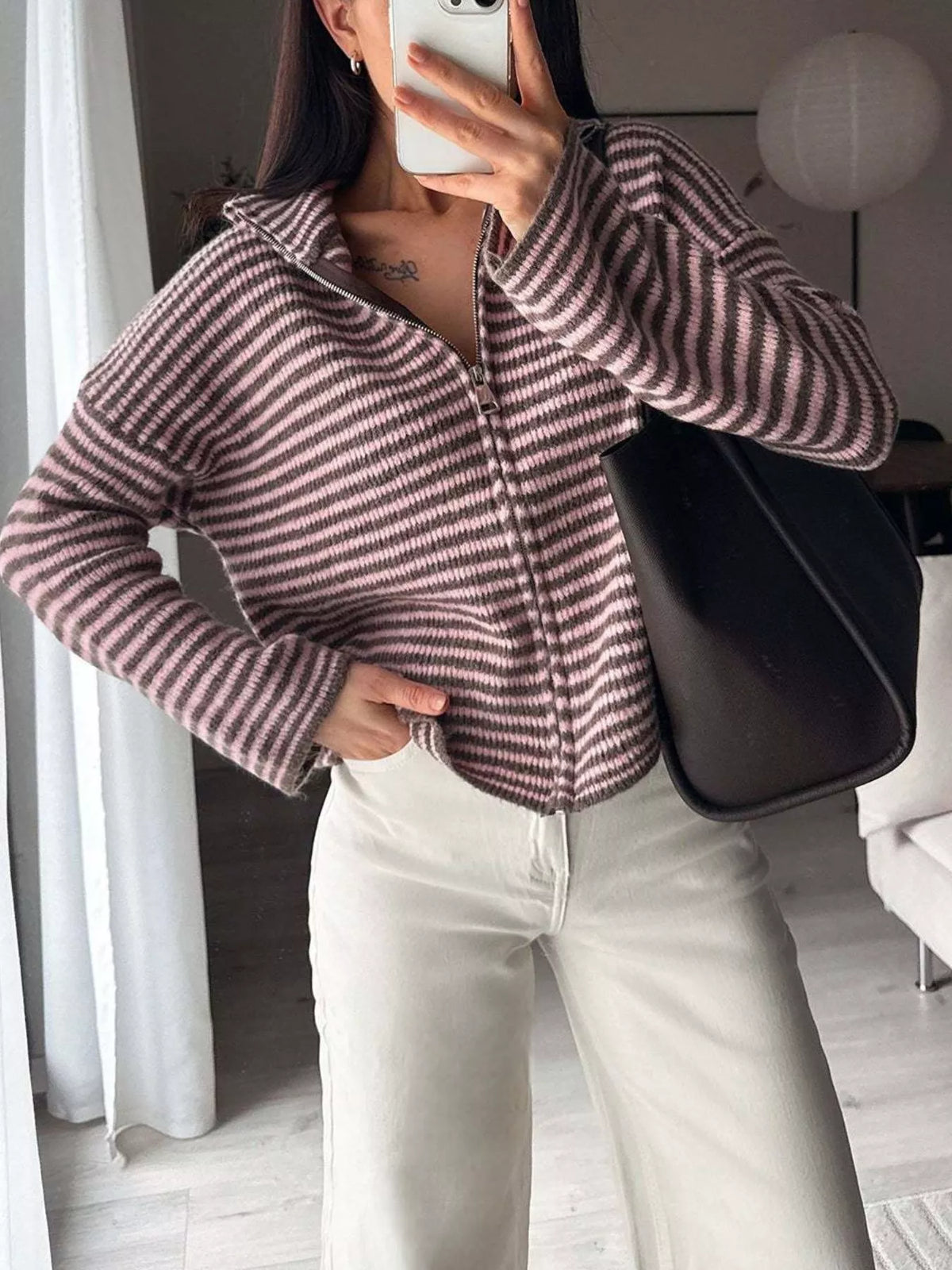 Striped Zip-Up Knit Cardigan | STAHlin RADIANCE