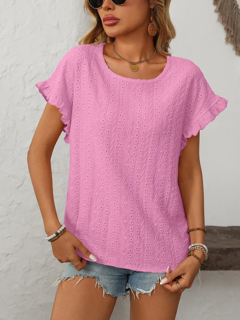 Mandy Eyelet Round Neck Short Sleeve Top | STAHlin RADIANCE