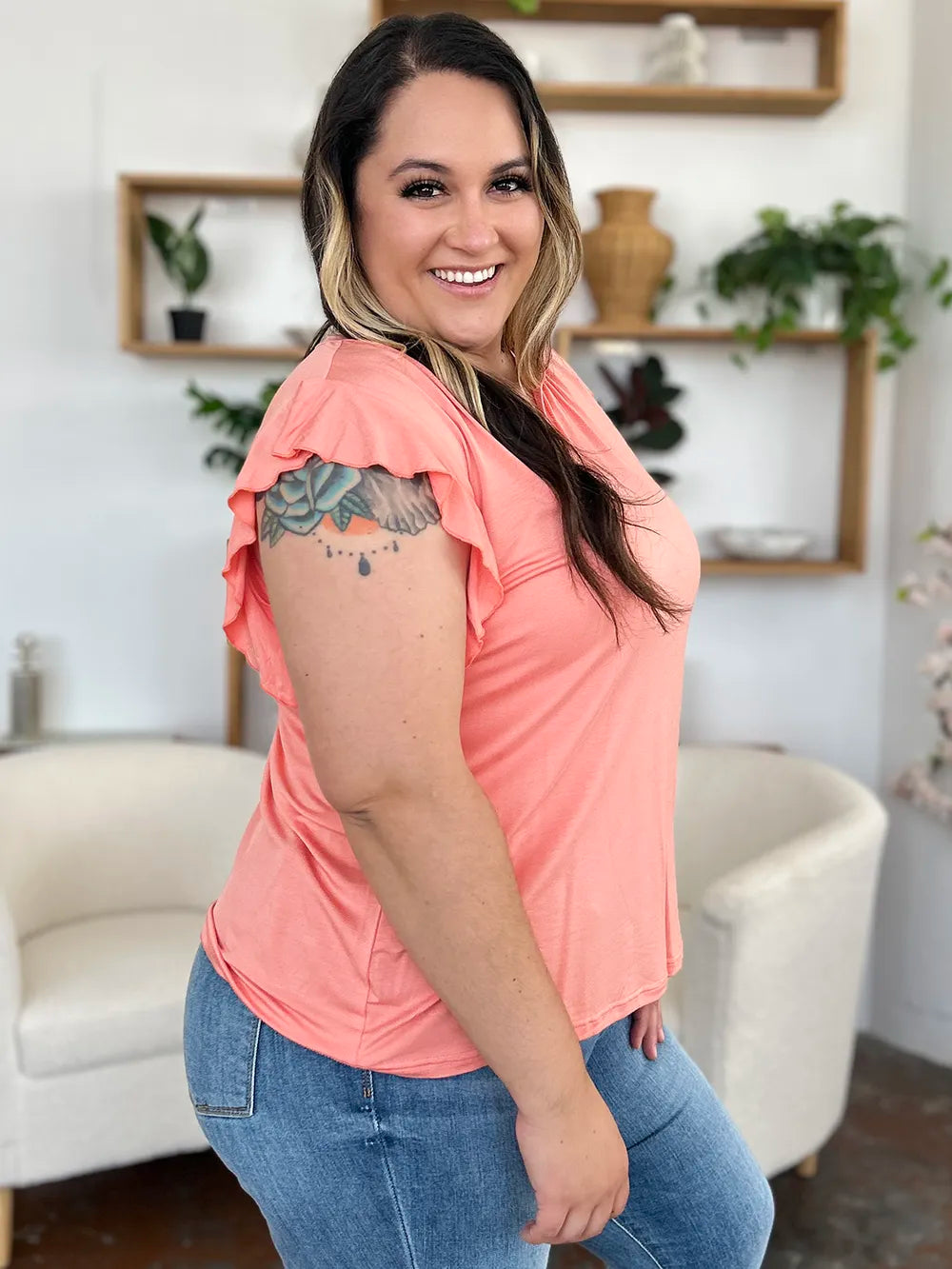Basic Bae Full Size Bamboo Notched Ruffled Short Sleeve T-Shirt | STAHlin RADIANCE