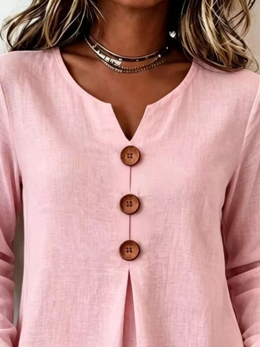 Full Size Decorative Button Long Sleeve Blouse Plus Size | STAHlin RADIANCE