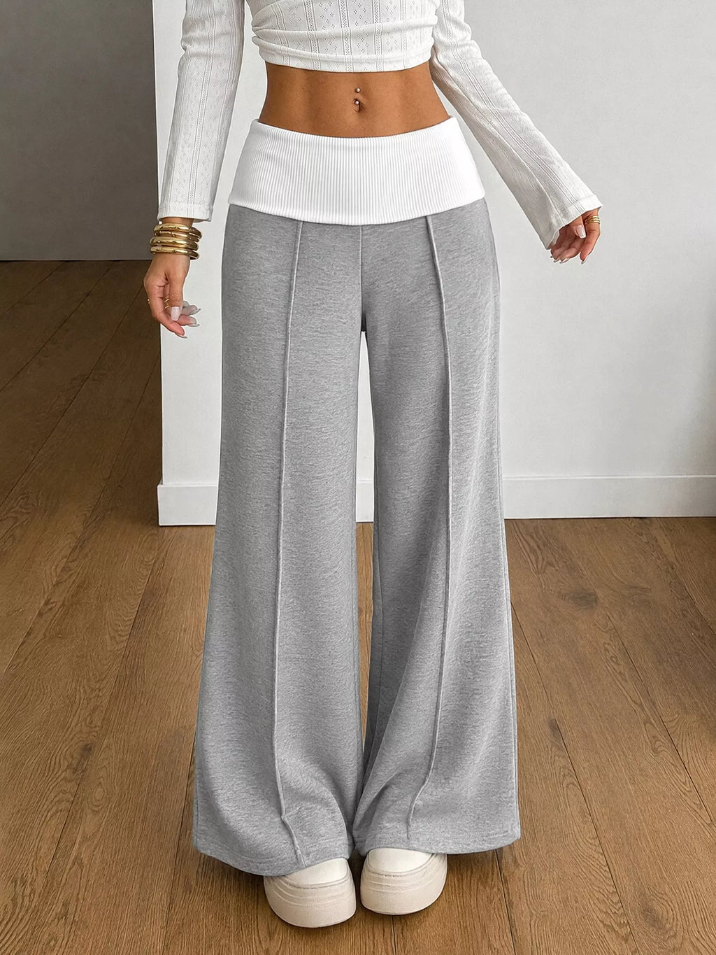 High-Waisted Wide-Leg Contrast Pants | STAHlin RADIANCE