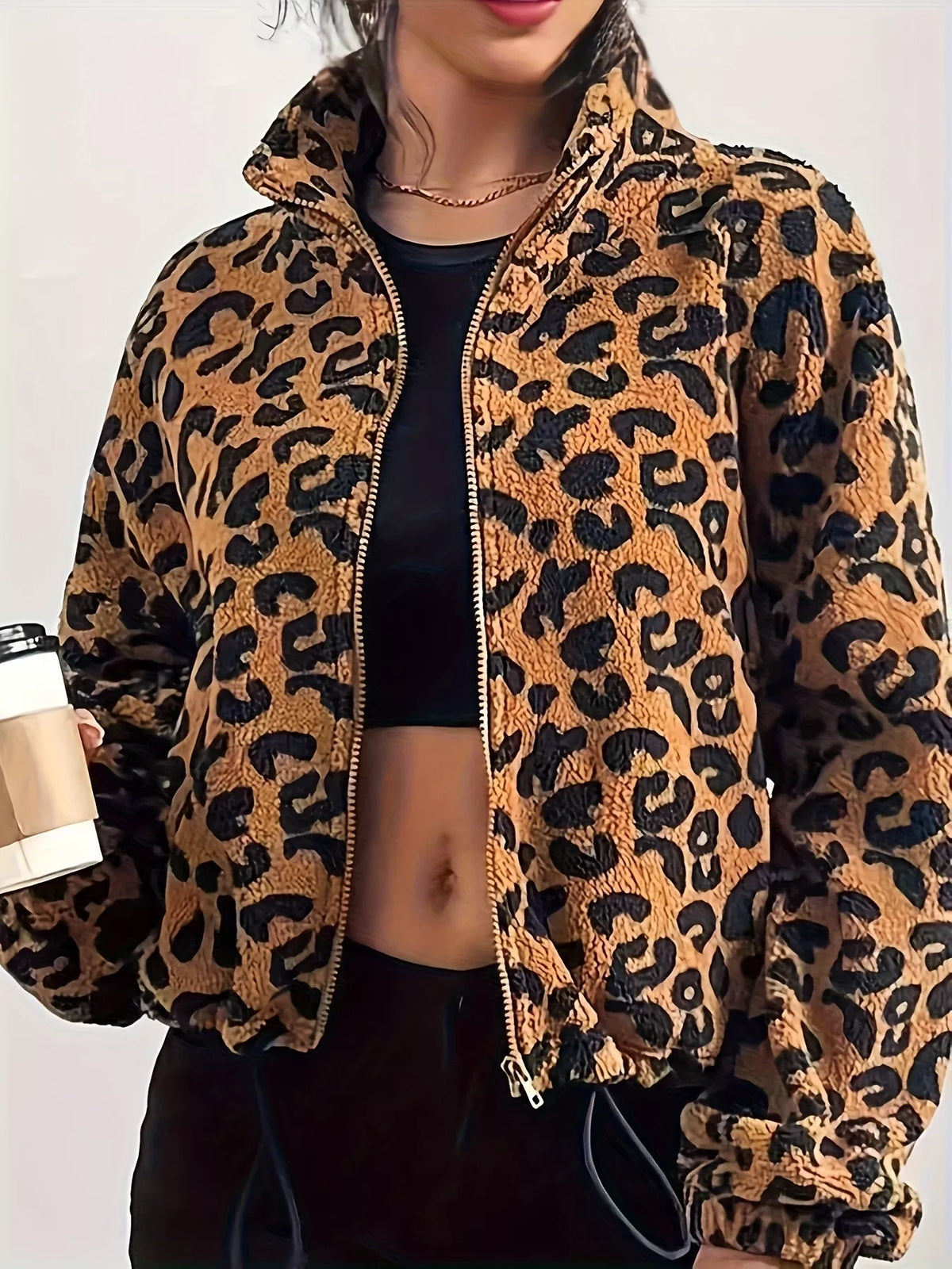 Leopard Fleece Zip-Up Jacket | STAHlin RADIANCE