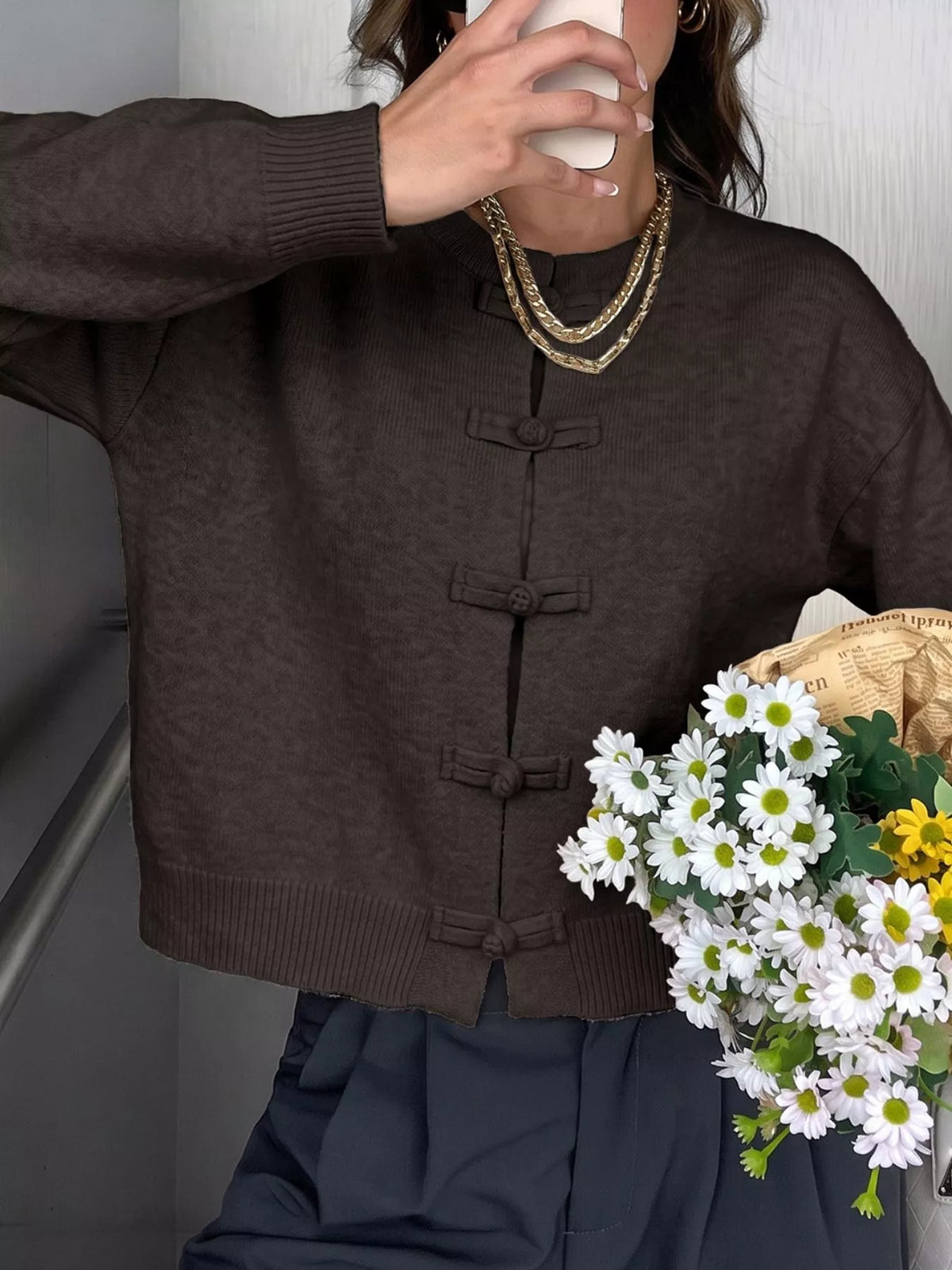Chinese-Style Button Knit Cardigan | STAHlin RADIANCE