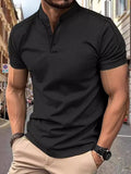 Men's Full Size Button Detail Short Sleeve Polo Plus Size | STAHlin RADIANCE
