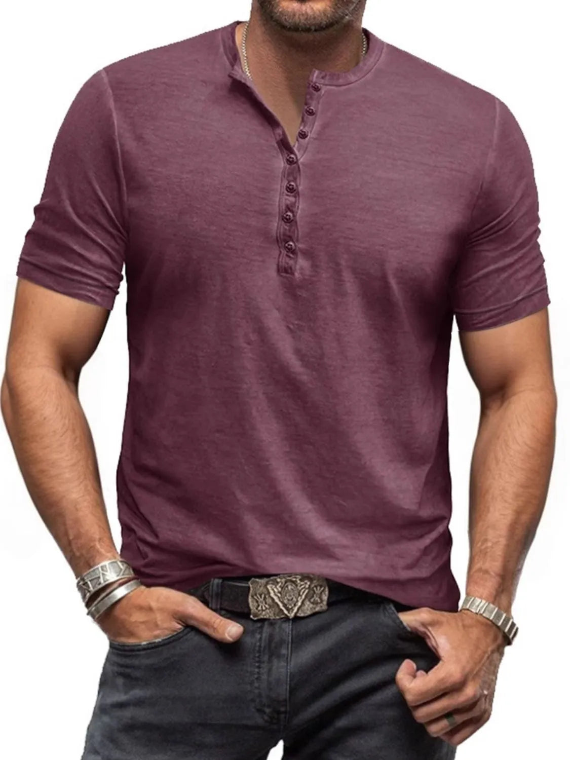 Men's Full Size Button Detail Short Sleeve Polo Plus Size | STAHlin RADIANCE