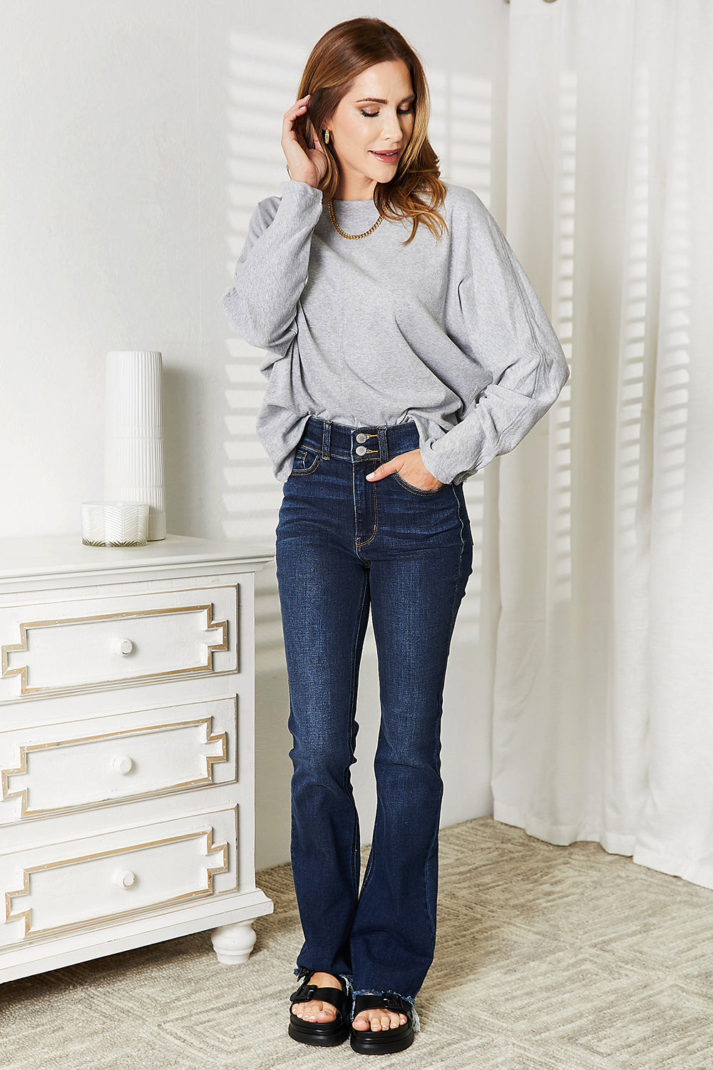 Double Take Seam Detail Round Neck Long Sleeve Top | STAHlin RADIANCE