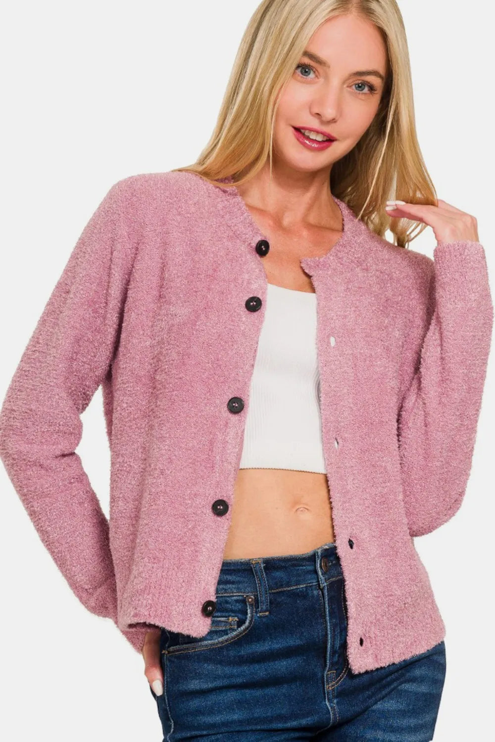 Zenana Button Down Long Sleeve Sweater Cardigan | STAHlin RADIANCE