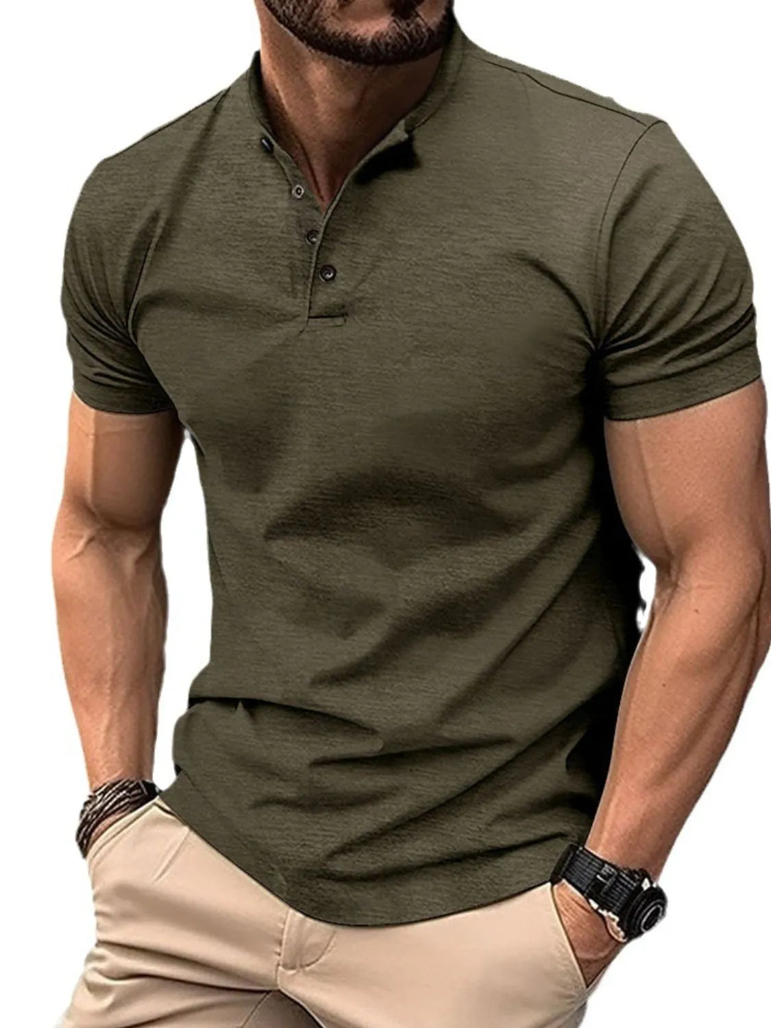 Men's Full Size Button Detail Short Sleeve Polo Plus Size | STAHlin RADIANCE