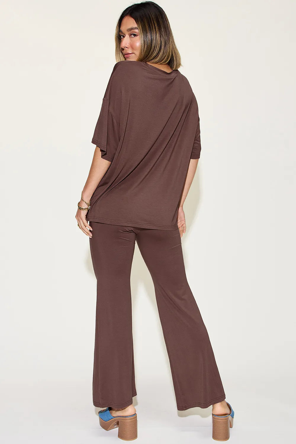 Basic Bae Full Size Bamboo Drop Shoulder T-Shirt and Flare Pants Set | STAHlin RADIANCE