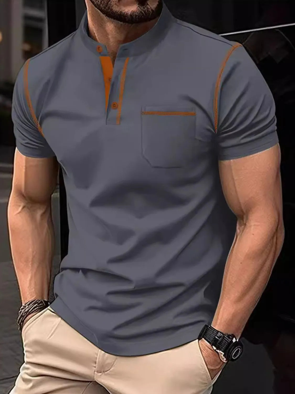 Men's Full Size Button Detail Short Sleeve Polo Plus Size | STAHlin RADIANCE