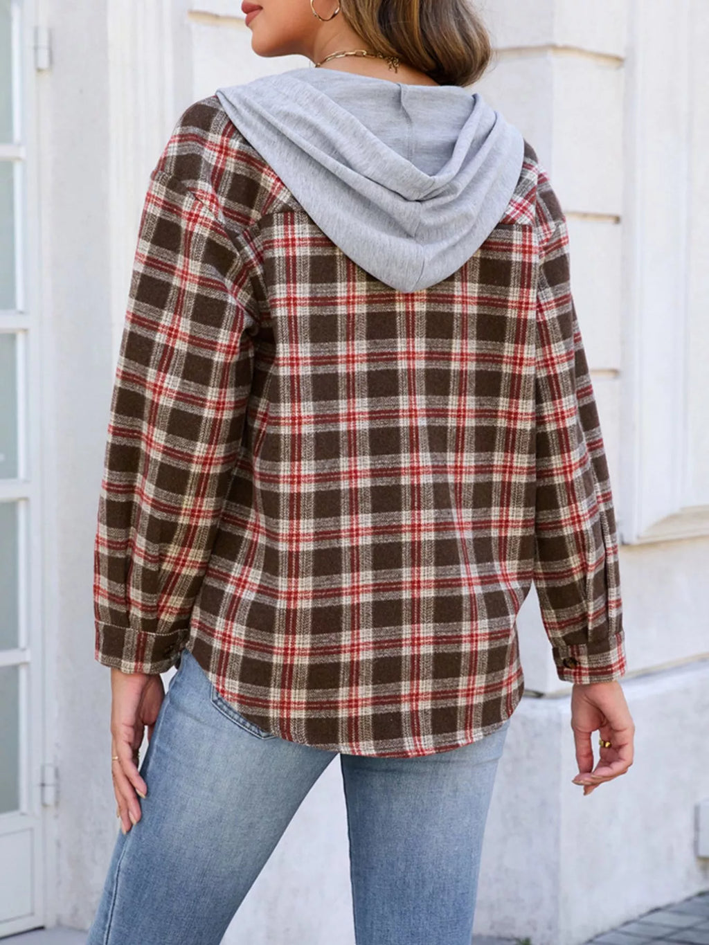 Hooded Plaid Button-Up Shacket | STAHlin RADIANCE