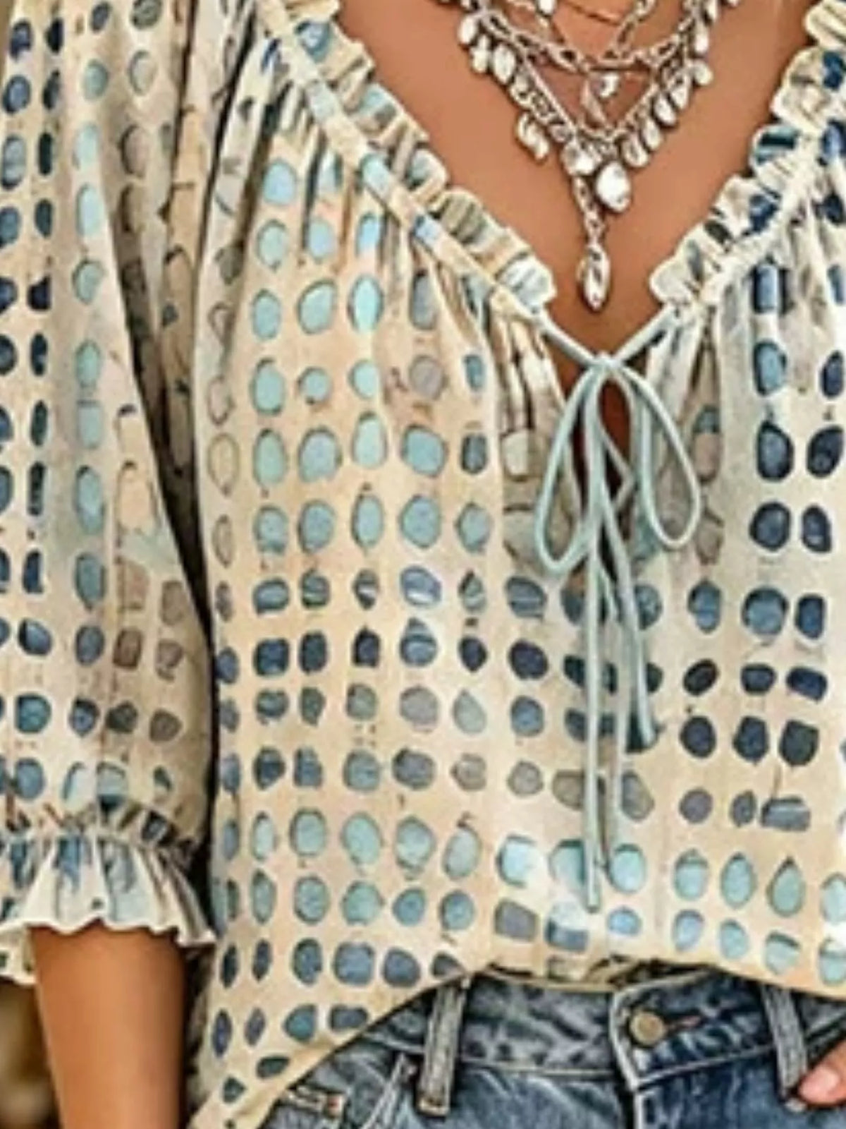 Full Size Tie Neck 3/4 Sleeve Blouse Plus Size | STAHlin RADIANCE