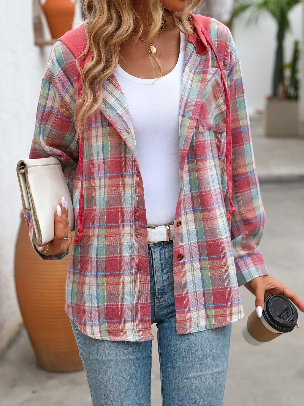Plaid Button-Up Hooded Shirt with Chest Pocket | STAHlin RADIANCE