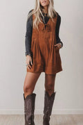 Solid Color Tie V Neck Sleeveless Corduroy Romper | STAHlin RADIANCE