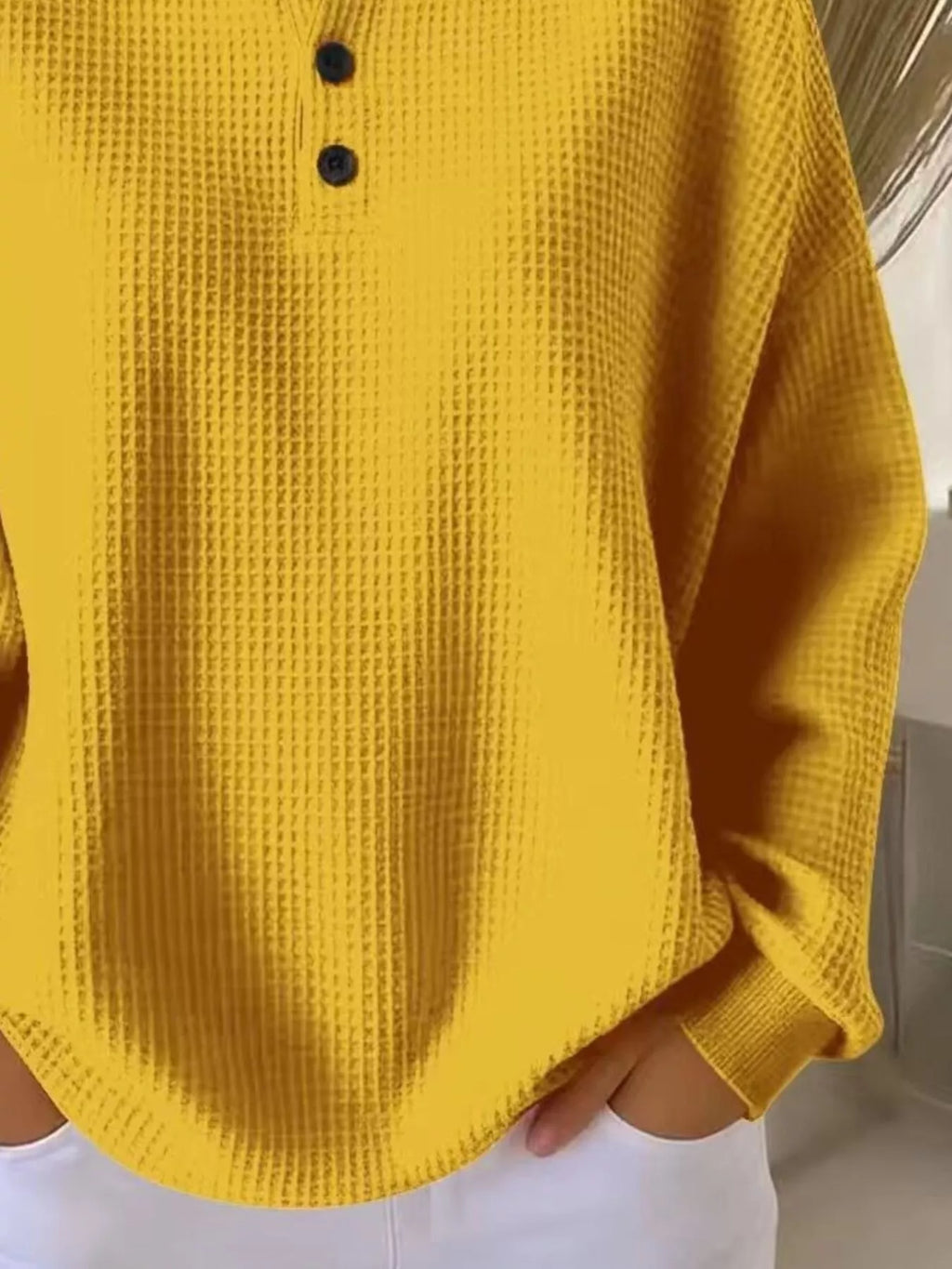 Full Size Waffle Knit Button Detail Top Plus Size | STAHlin RADIANCE