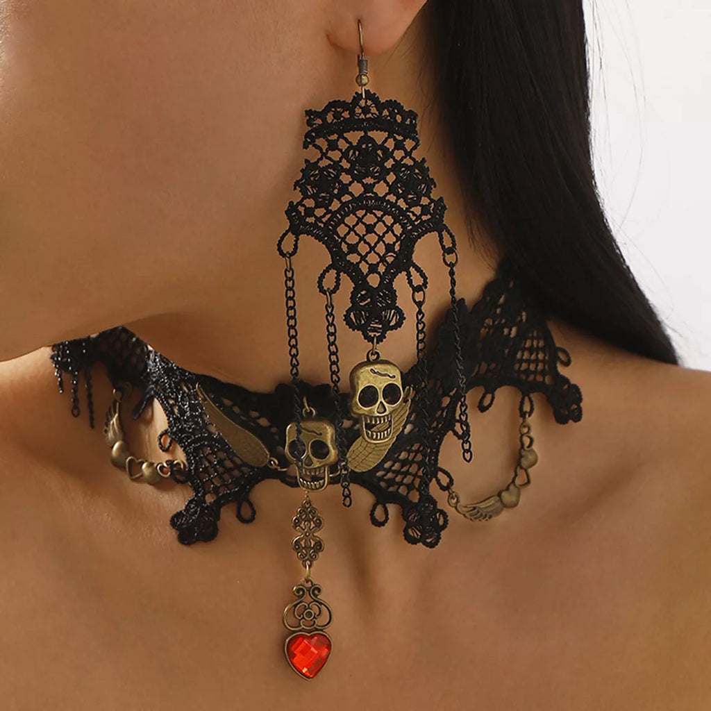 Halloween Lace Skull Necklace and Earrings Jewelry Set | STAHlin RADIANCE