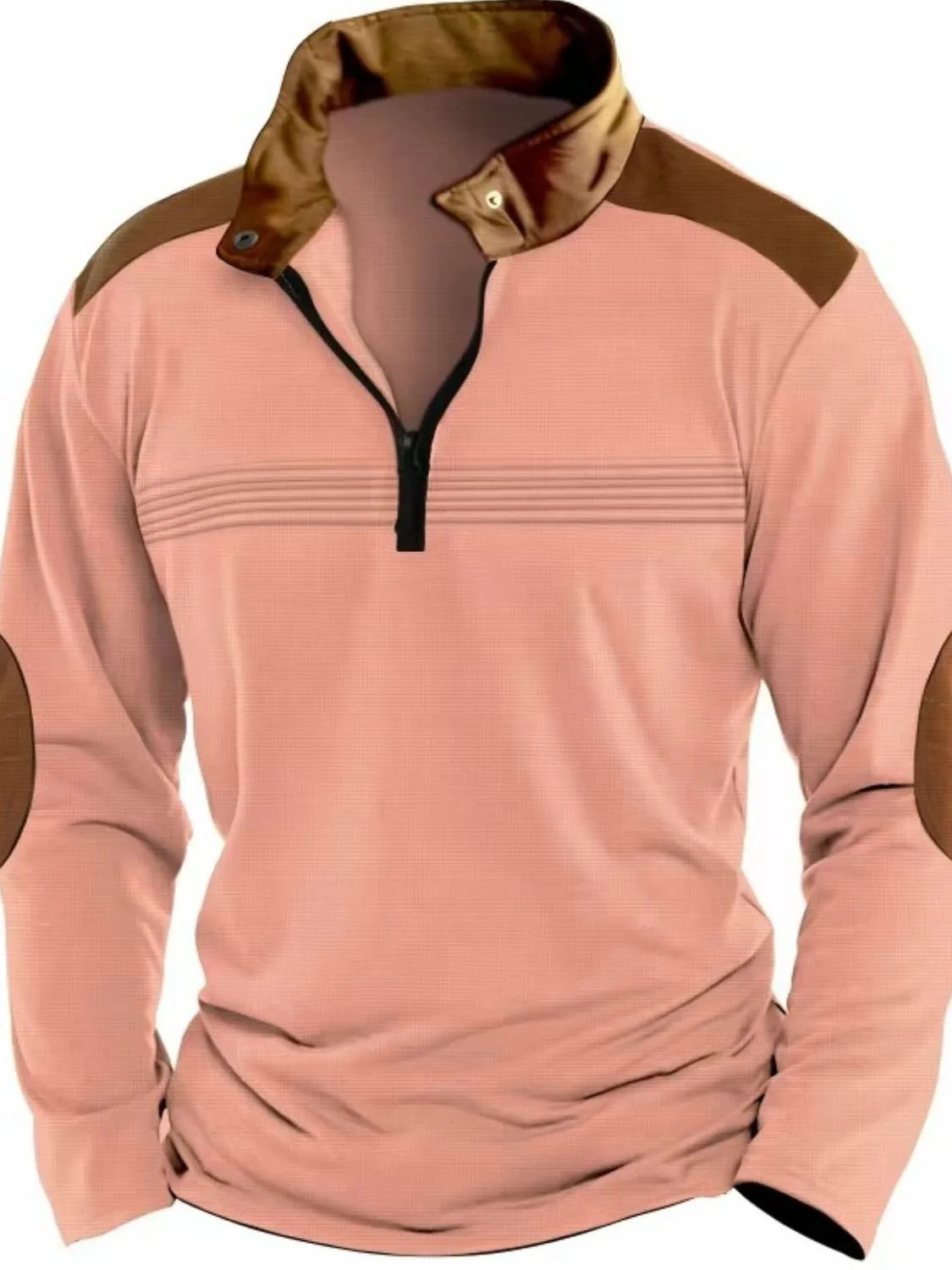 Men's Full Size Contrast Half Zip Long Sleeve Polo Plus Size | STAHlin RADIANCE