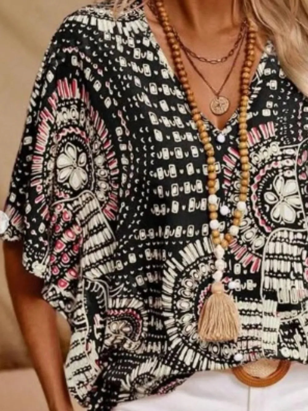 Printed V-Neck Half Sleeve Top | STAHlin RADIANCE