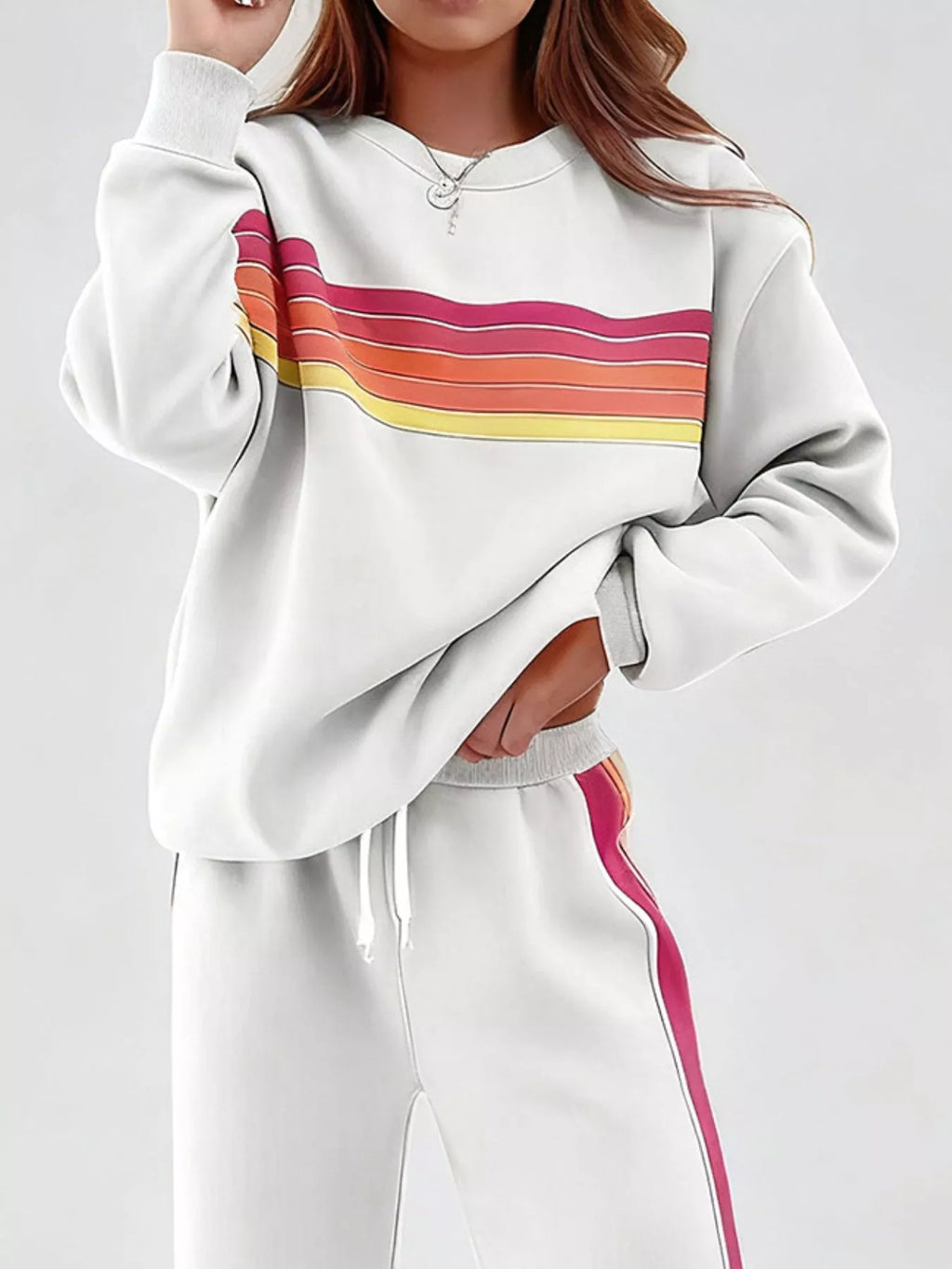 Striped Round Neck Sweatshirt and Pants Set | STAHlin RADIANCE
