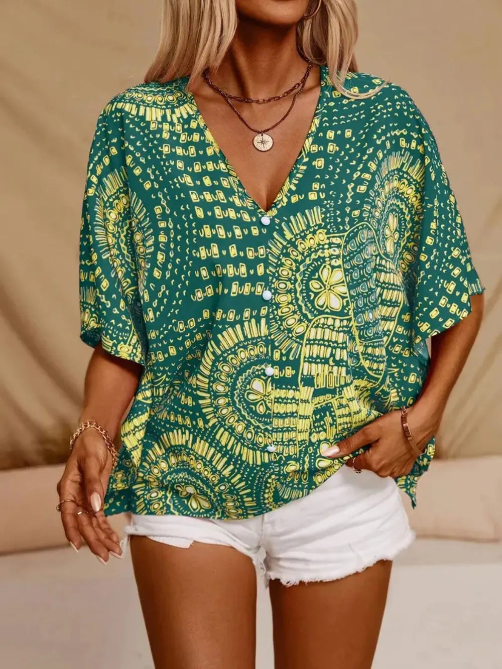 Printed V-Neck Half Sleeve Top | STAHlin RADIANCE