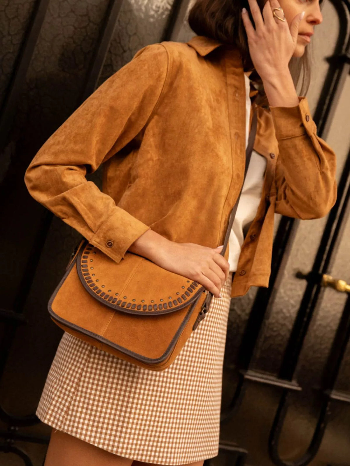 Cropped Faux Suede Button-Down Jacket | STAHlin RADIANCE