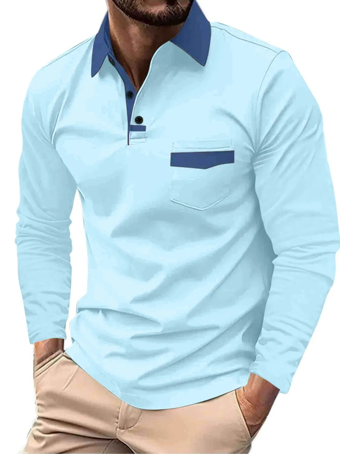 Men's Full Size Collared Neck Long Sleeve Polo Plus Size | STAHlin RADIANCE
