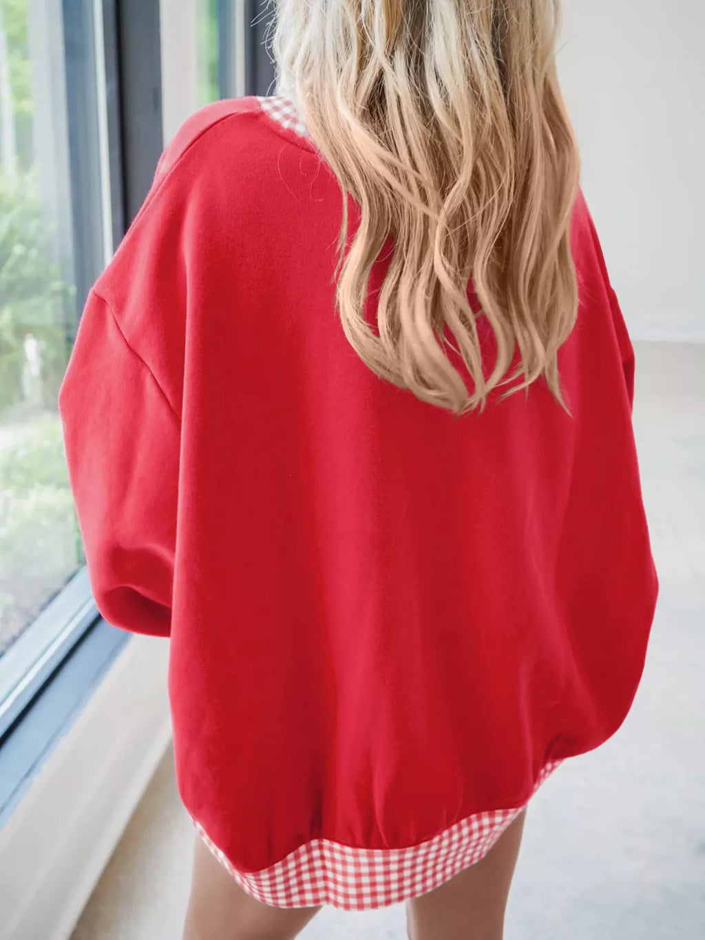 Gingham Trim Dropped Shoulder Sweatshirt | STAHlin RADIANCE