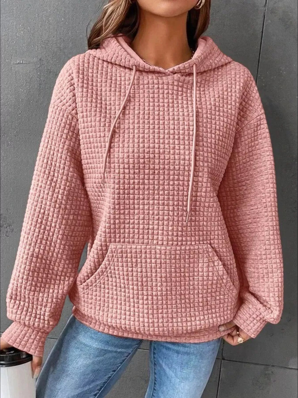 Full Size Textured Kangaroo Pocket Hoodie Plus Size | STAHlin RADIANCE