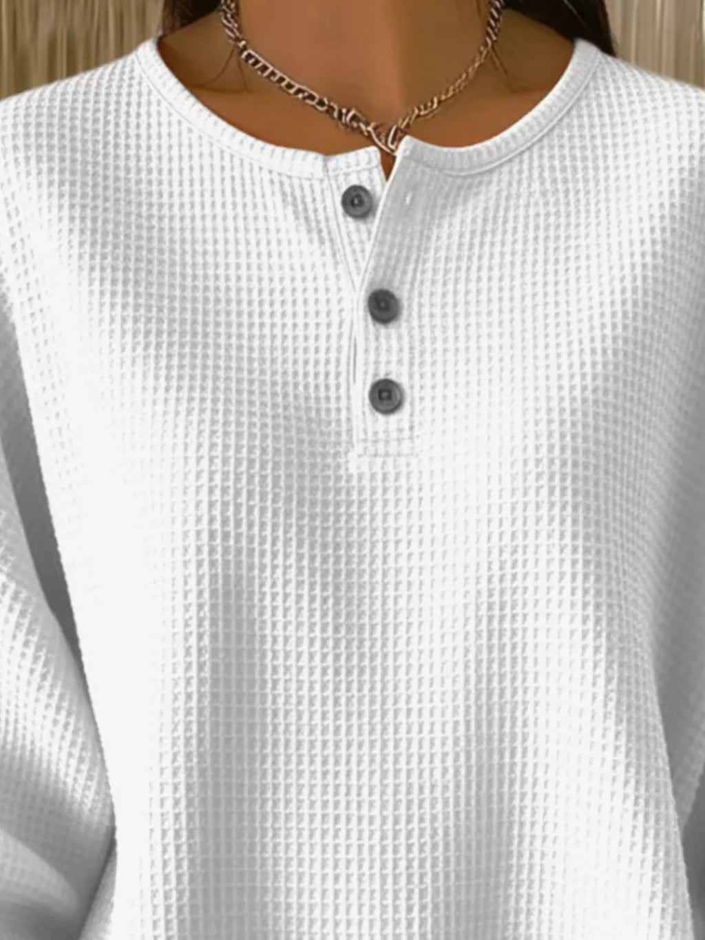 Full Size Waffle Knit Button Detail Top Plus Size | STAHlin RADIANCE