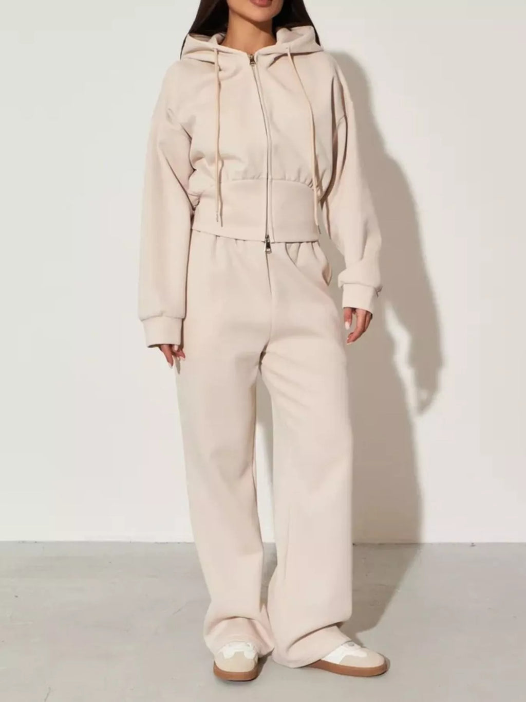 Zip-Up Hoodie and Wide-Leg Sweatpants Set | STAHlin RADIANCE