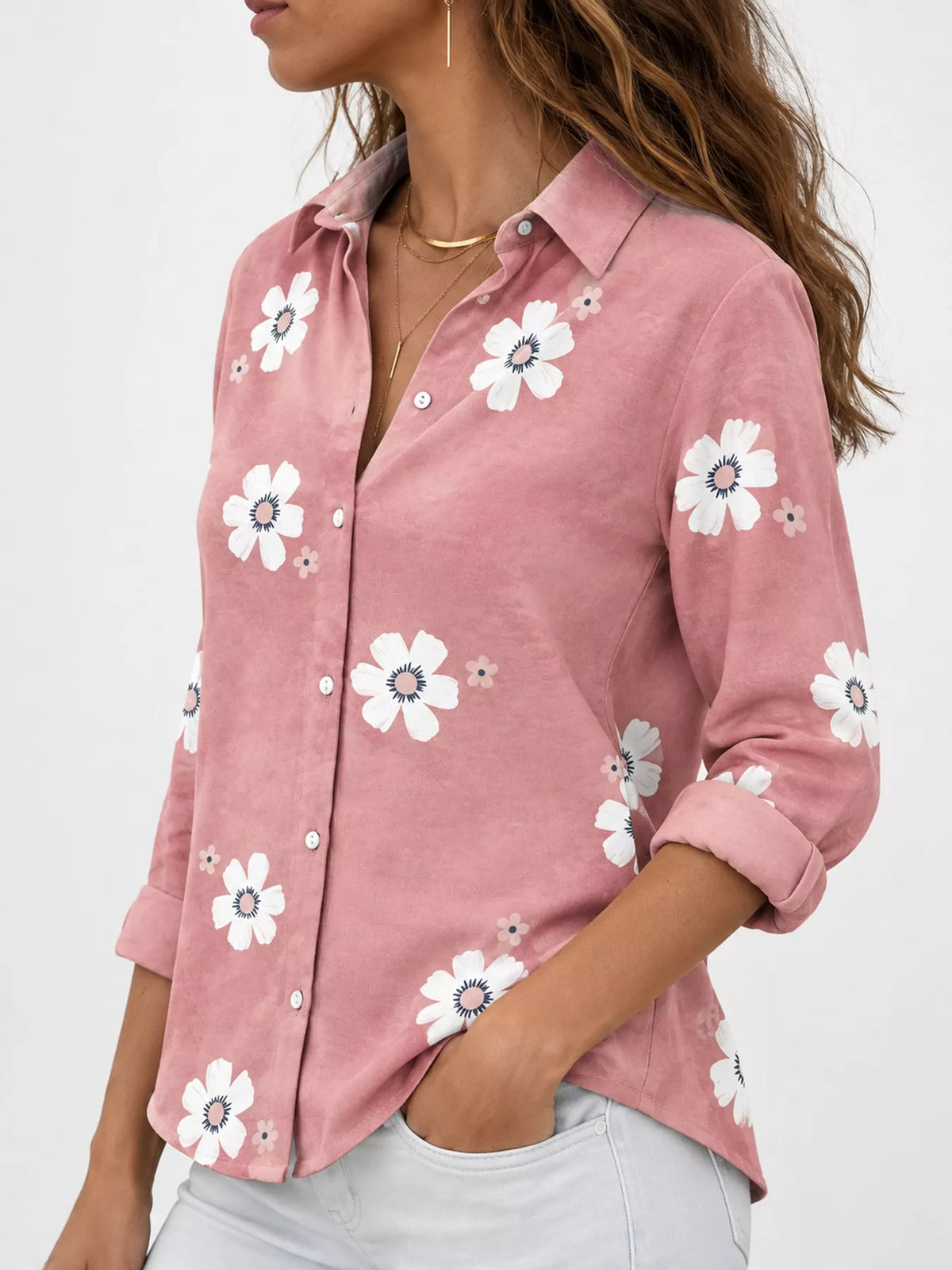 Full Size Floral Print Button-Down Casual Shirt Plus Size | STAHlin RADIANCE