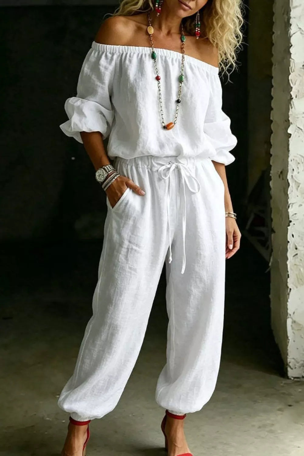 Full Size Off-Shoulder Top and Pants Set Plus Size | STAHlin RADIANCE
