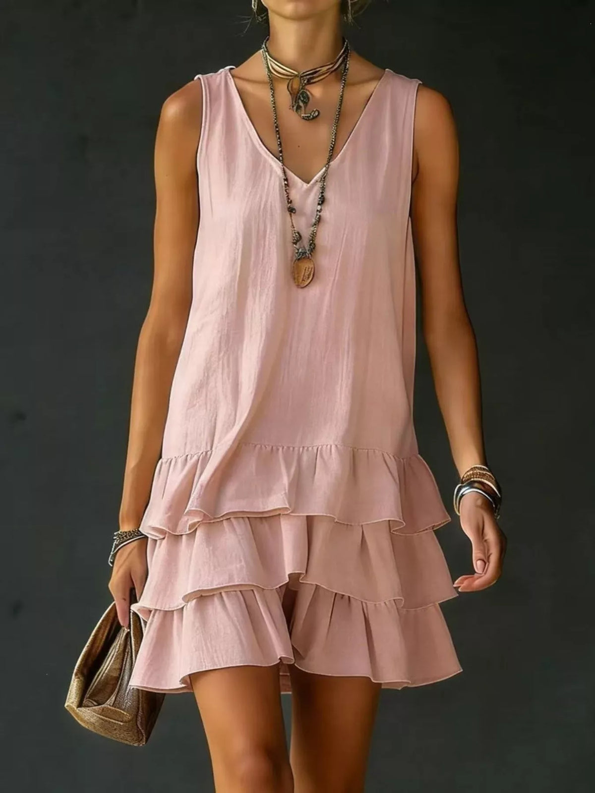 Full Size Ruffled Hem V-Neck Sleeveless Dress Plus Size | STAHlin RADIANCE
