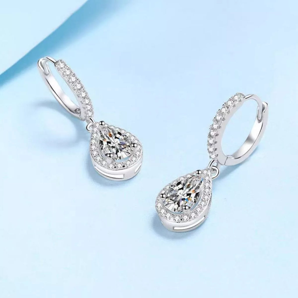 1 Carat 925 Sterling Silver Moissanite Hoop Teardrop Earrings | STAHlin RADIANCE