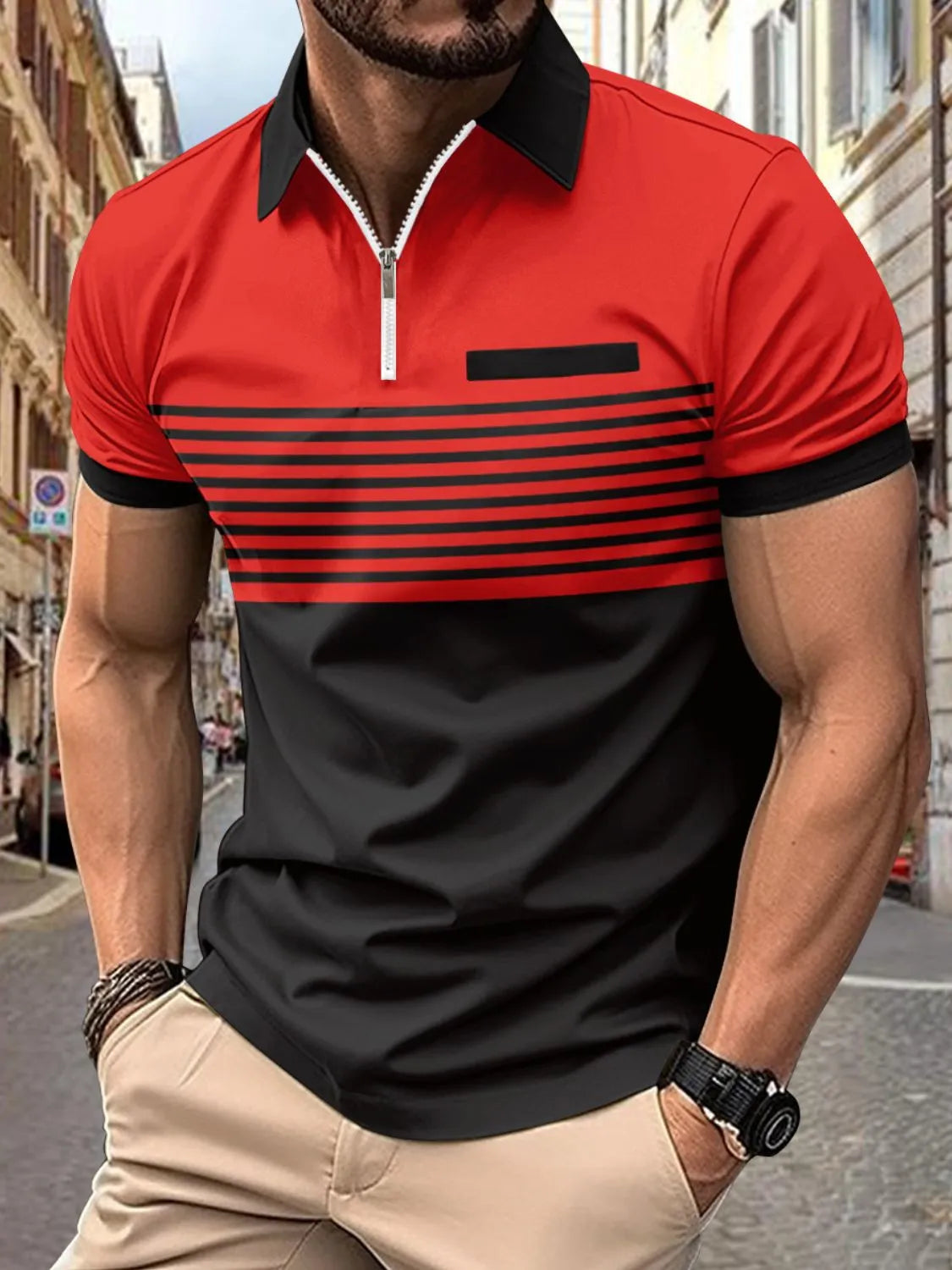 Men's Full Size Collared Neck Contrast Polo Plus Size | STAHlin RADIANCE