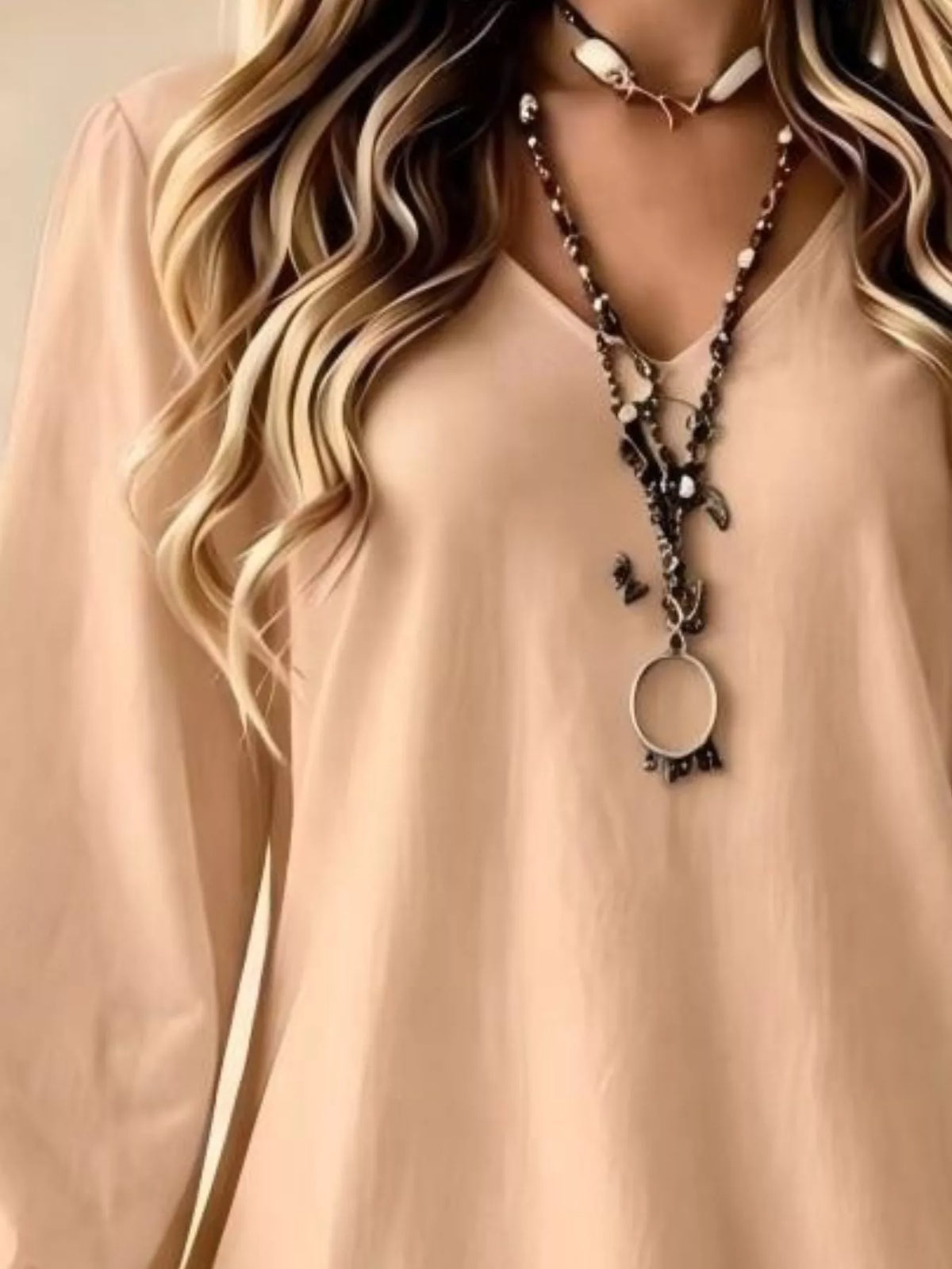 V-Neck Long Sleeve Ruffle Hem Lace Detail Dress | STAHlin RADIANCE