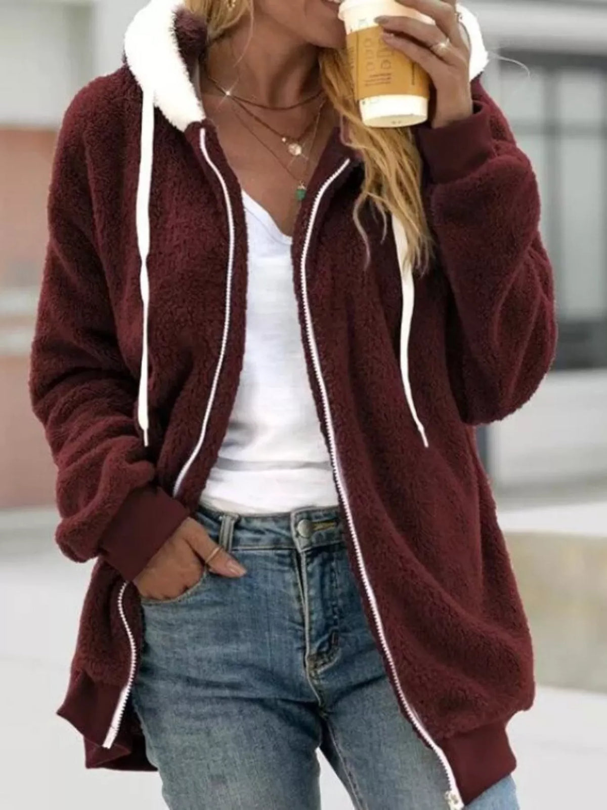 Full Size Cozy Fleece Zip-Up Hooded Jacket Plus Size | STAHlin RADIANCE