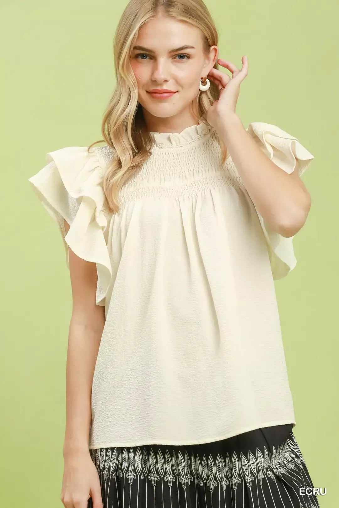 Umgee Smocked Ruffle Sleeve Textured Top | STAHlin RADIANCE