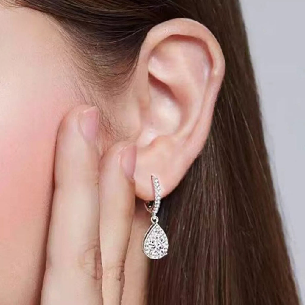1 Carat 925 Sterling Silver Moissanite Hoop Teardrop Earrings | STAHlin RADIANCE