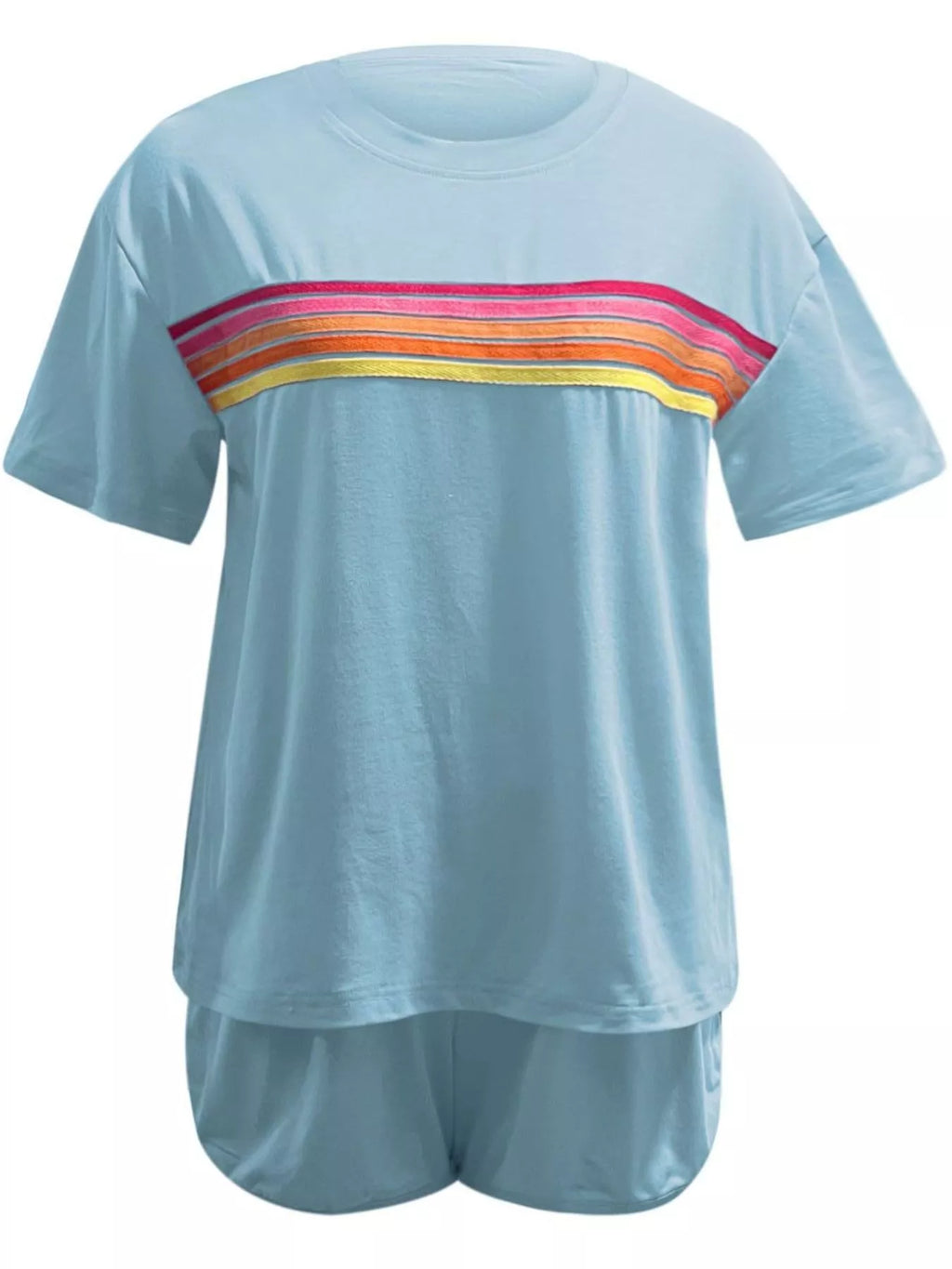 Rainbow Striped Round Neck Top and Shorts Set | STAHlin RADIANCE