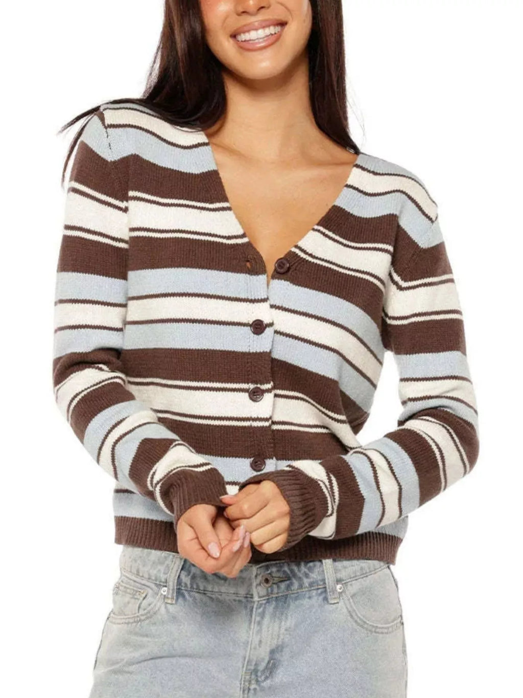 Striped V-Neck Button-Down Cardigan | STAHlin RADIANCE