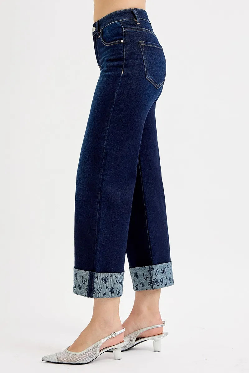 RISEN Full Size Mid Rise Fit Crop Wide With Printed Cuff Jeans Plus Size | STAHlin RADIANCE